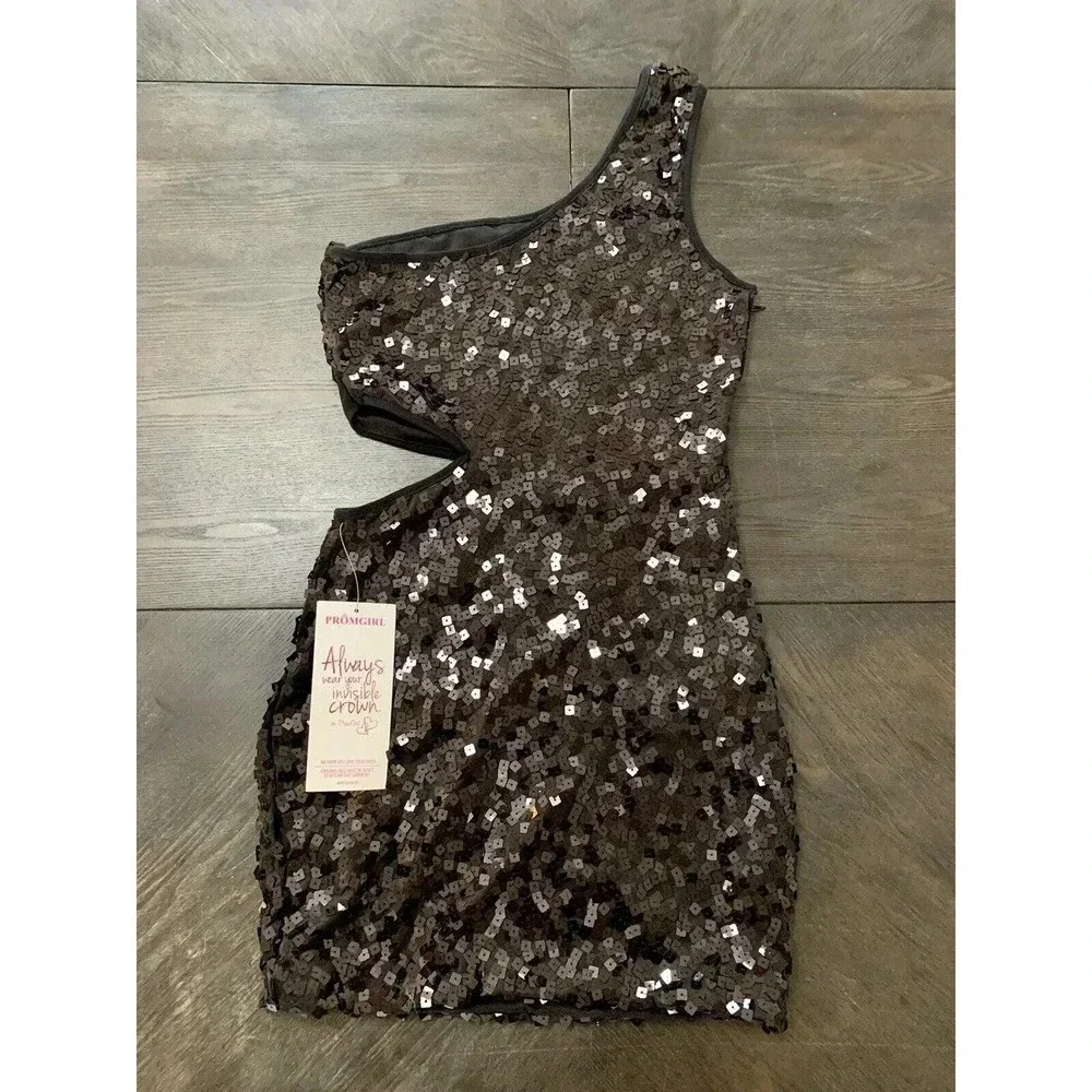 New Promgirl Simply Dresses Black Sparkly Cocktail Dress With Sequins NWT Small - Picture 1 of 9